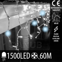 Karácsonyi led fényfüggöny kültéri flash - 1500led - 60m - hideg fehér / hideg fehér