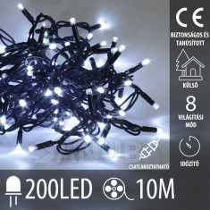 Karácsonyi kültéri led fényfüzér csatlakoztatásához időzítővel + programok + távvezérlő - 200led - 10m hideg fehér