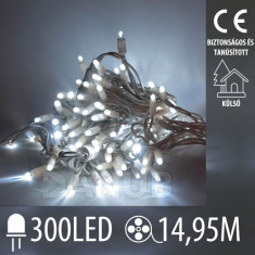Karácsonyi kültéri led fényfüzér – 300LED – 14,95m Hideg fehér