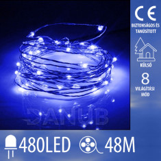Karácsonyi kültéri mikro led fényfüzér + programozható - 480led - 48m kék