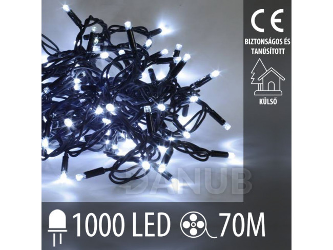 Karácsonyi LED fénylánc kültéri - 1000LED - 70M hideg fehér