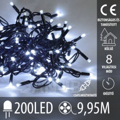 Karácsonyi kültéri led fényfüzér csatlakoztatáshoz időzítővel + programok - 200led – 9,95m hideg fehér 