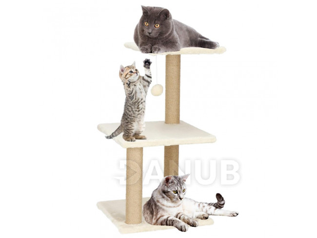 Springos Szizál macskakaparófa játékkal - 3 szint - 65 cm - bézs 