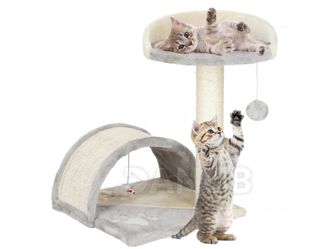 Springos Szizál macskakaparófa játékkal - 2 szint - 47 cm - világosszürke