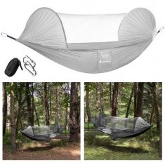 Camping függőágy szúnyoghálóval - 200 kg - 260x140 cm - szürke