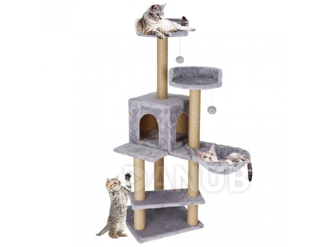 Springos Szizál macskakaparófa játékokkal - 7 szint - 129 cm - sötétszürke
