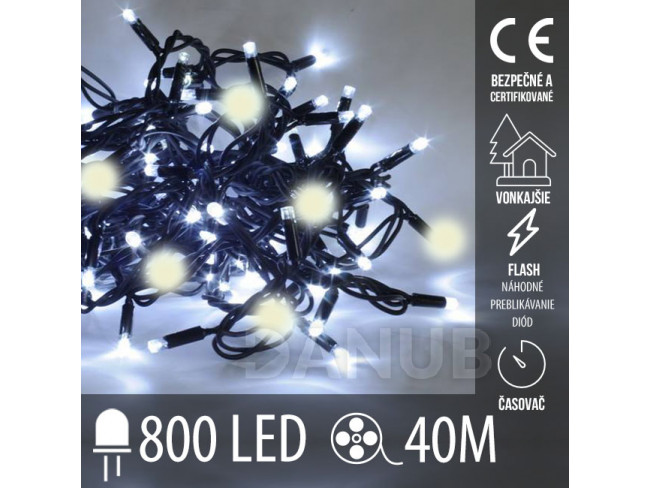 Karácsonyi kültéri LED fénylánc Flash – időzítő – 800LED – 40M Hideg fehér+meleg fehér