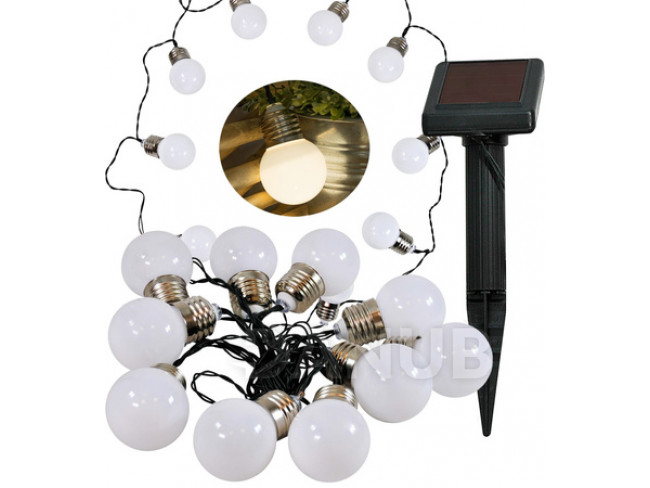 Kerti napenergiával működő dekorációs lánc - 3,8m - 10 gömb - meleg fehér - Polux