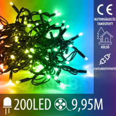 Karácsonyi LED kültéri fénylánc csatlakoztatáshoz - 200led - 9,95m - multicolour
