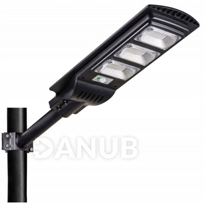Napelemes utcai LED lámpa 1200W - 6500K - tartókonzollal és távirányítóval - fekete 