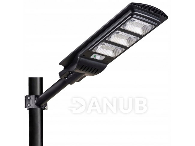 Napelemes utcai LED lámpa 1200W - 6500K - tartókonzollal és távirányítóval - fekete 