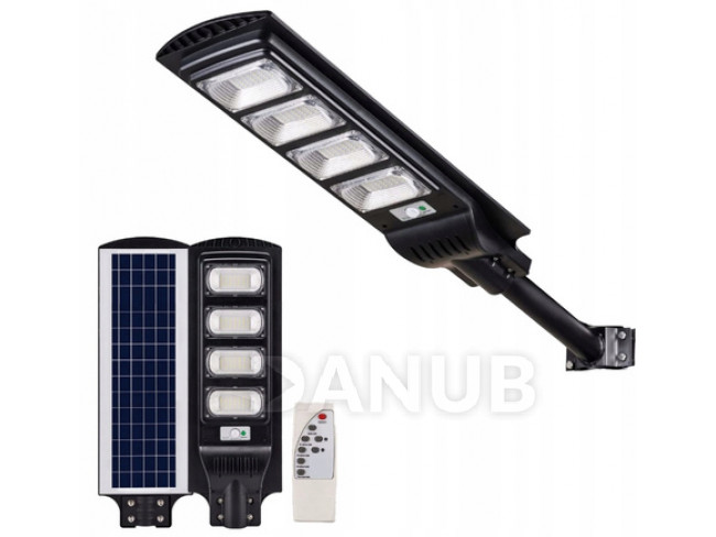 Napelemes utcai LED lámpa 1500W - 6500K - tartókonzollal és távirányítóval - fekete