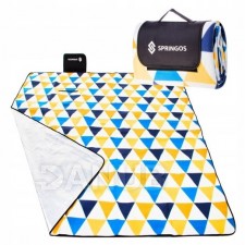 SPRINGOS Piknik takaró  200x200 háromszögek - sárga-kék