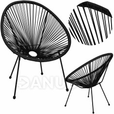 Springos Kerti fotel kerek 72 X 82 X 85 cm - rattan/fém - fekete