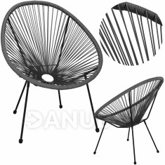 Springos Kerti fotel kerek 72 X 82 X 85 cm - rattan/fém - szürke
