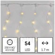 LED karácsonyi fényfüggöny - jégcsapok, 1,7 m, kültéri és beltéri, meleg fehér, programok