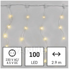 LED karácsonyi fényfüggöny - jégcsapok, 2,9 m, kültéri és beltéri, meleg fehér, programok