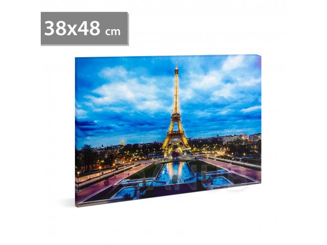 LED-es fali hangulatkép - "Eiffel torony" - 2 x AA, 38 x 48 cm