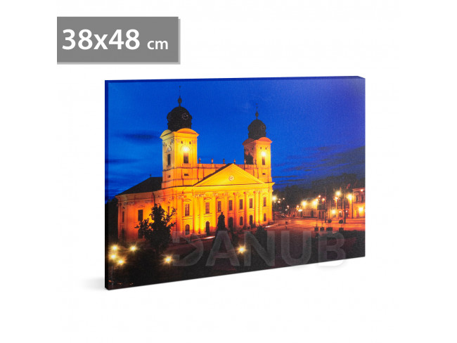  58018K LED-es fali hangulatkép - "Nagytemplom Debrecen" - 3 x AA, 38 x 48 cm
