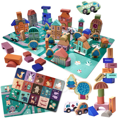Oktató fakockák és puzzle - város - 181 db