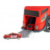 Tranzsporter TIR 2az1-ben parkoló vontató tűzoltóautó + 3 autó piros