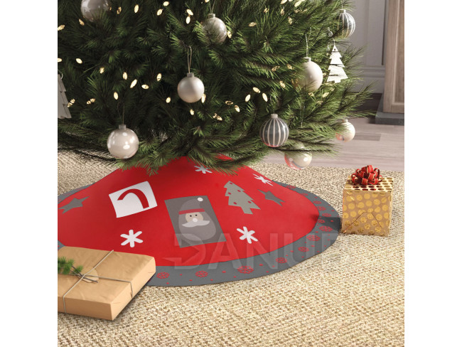 Karácsonyfa alá terítő - 97 cm - poliészter - szürke / piros