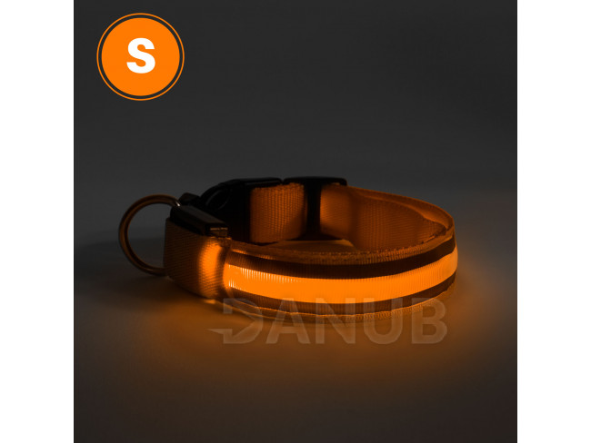 LED-es nyakörv - akkumulátoros - S méret - narancs