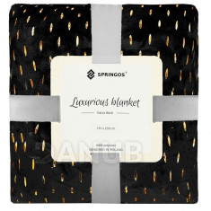 SPRINGOS Plüss takaró LUX - 150x200cm - fekete + arany részletek