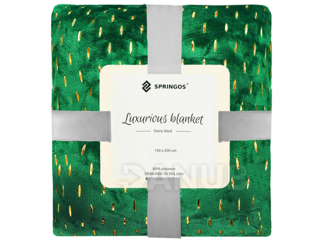 SPRINGOS Plüss takaró LUX - 150x200cm - zöld + arany részletek