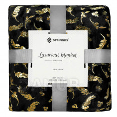 SPRINGOS Plüss takaró LUX - 150x200cm - fekete + arany levelek