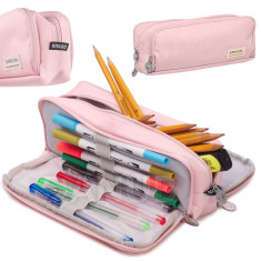 Hármas iskolai tolltartó - rózsaszín