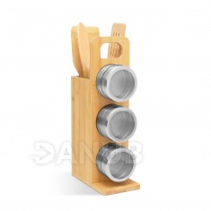 Mágneses fűszertartó - bambusz eszköz szettel - 7 részes - 80 x 135 x 275 mm