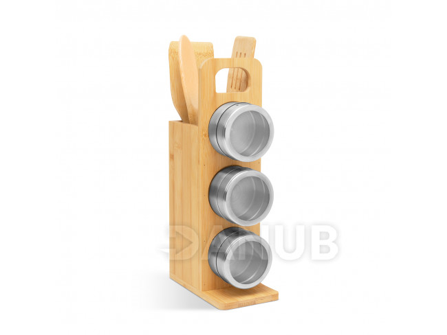 Mágneses fűszertartó - bambusz eszköz szettel - 7 részes - 80 x 135 x 275 mm