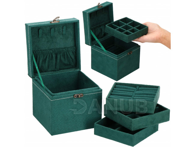 Springos Háromemeletes ékszeres doboz - smaragdzöld