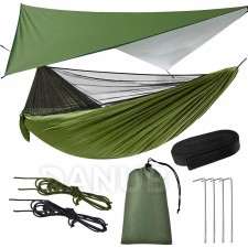 Springos Camping függőágy szúnyoghálóval 200 kg - 260x140 cm - zöld
