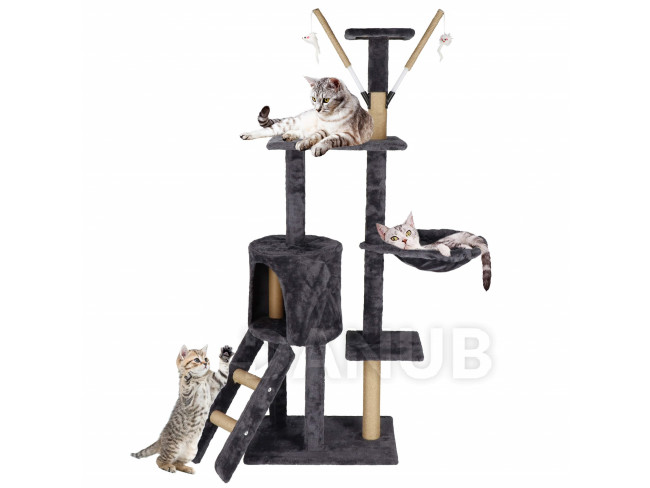 Springos Szizál macskakaparófa játékokkal - 6 szint - 145 cm - grafit