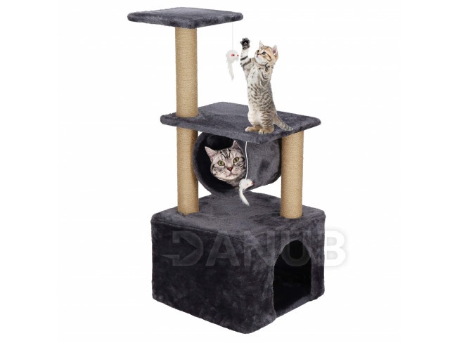 Springos Szizál macskakaparófa játékokkal - 3 szint - 62 cm - sötétszürke