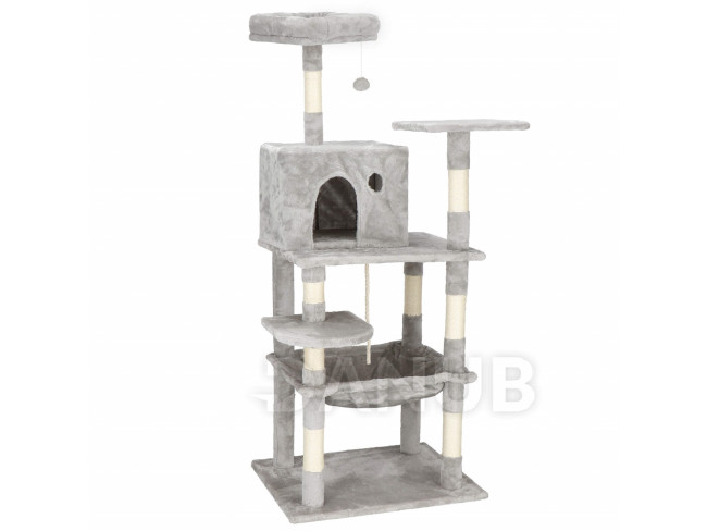 Springos Szizál macskakaparófa játékkal - 7 szint - 145 cm - szürke