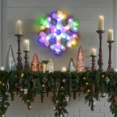 Karácsonyi dekoráció - irizáló, színes LED-es hópehely - 32 cm - elemes