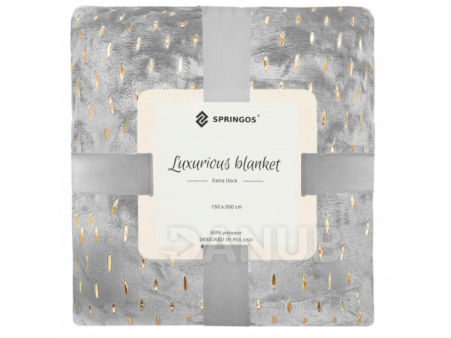 SPRINGOS Plüss takaró LUX 150x200cm - világosszürke + arany részletek