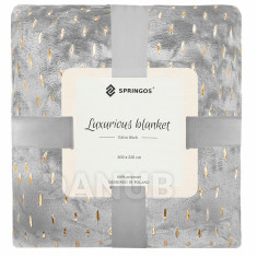 SPRINGOS Plüss takaró LUX - 200x220cm - világosszürke + arany részletek