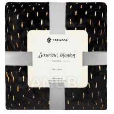 SPRINGOS Plüss takaró LUX - 200x220cm - fekete + arany részletek