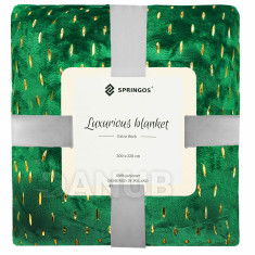 SPRINGOS Plüss takaró LUX - 200x220cm - zöld + arany részletek
