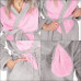 Springos Classic Női plüss fürdőköpeny kapucnival + nyuszifülek - S/M - szürke + rózsaszín