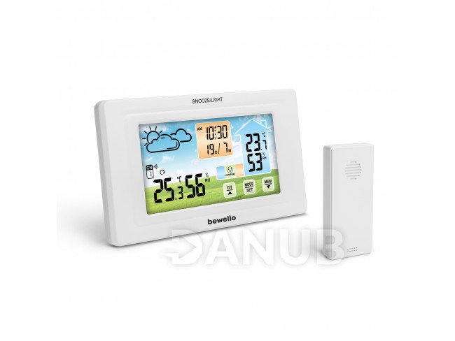 Digitális hőmérő és ébresztőóra - kültéri / beltéri - USB-s, elemes - fehér