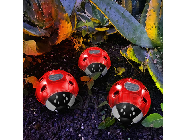 Szolár katicabogár - piros - 14,5 x 12 x 6 cm - 6 melegfehér LED