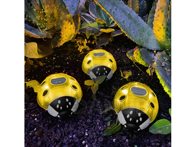 Szolár katicabogár - sárga - 14,5 x 12 x 6 cm - 6 melegfehér LED