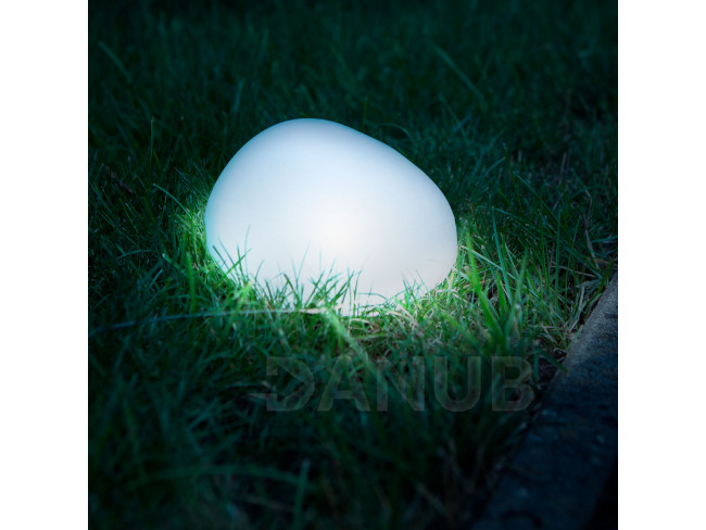 Leszúrható szolár lámpa - kavics forma - matt üveg - 165 x 142 x 115 mm - melegfehér LED