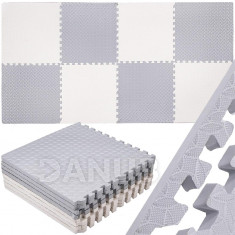 SPRINGOS Habszivacs puzzle négyzetek - 230x120x2,5cm - fehér, szürke