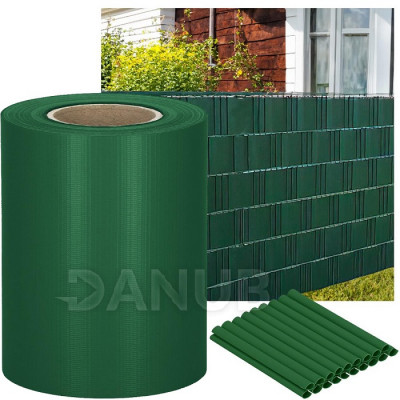 Springos Árnyékoló kerítés szalagok és klipszek (20db) - PVC - 35m x 19cm - 450 g/m2 - sötétzöld
